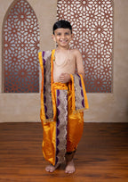 Mango Yellow Silk Sovale Uparane With Wine Banarasi Border