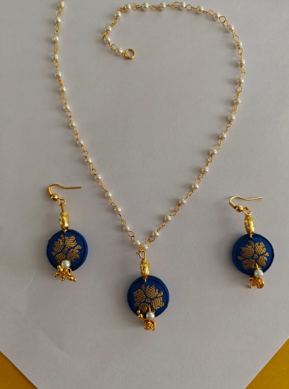 Accessories gifts fancy traditional ethnic for kids trendy handmade fabric accessories brocade handcrafted matching assorted mix n match pearl multicolour metal golden party wear beaded glass beads trendy gold plated earrings pendant    