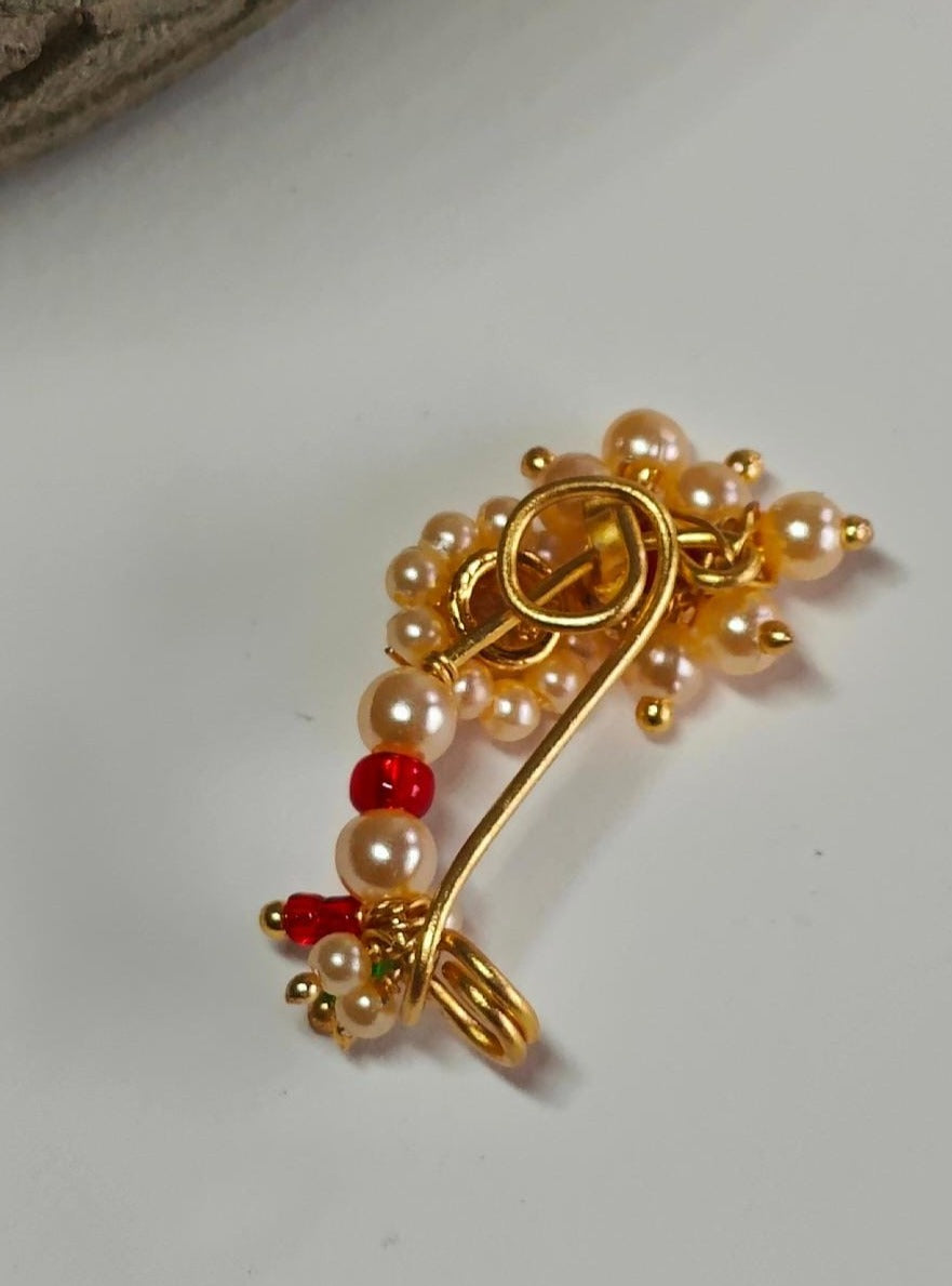 Gold Plated Marathi Mini Nath- Pink and White for girl.Adorn your princess with head to toe premium quality handcrafted accessories made from allergy free, best quality materials.