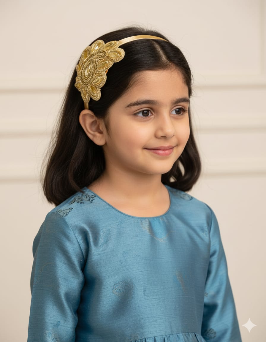 Golden big Paisley shaped motif hairband for Girls