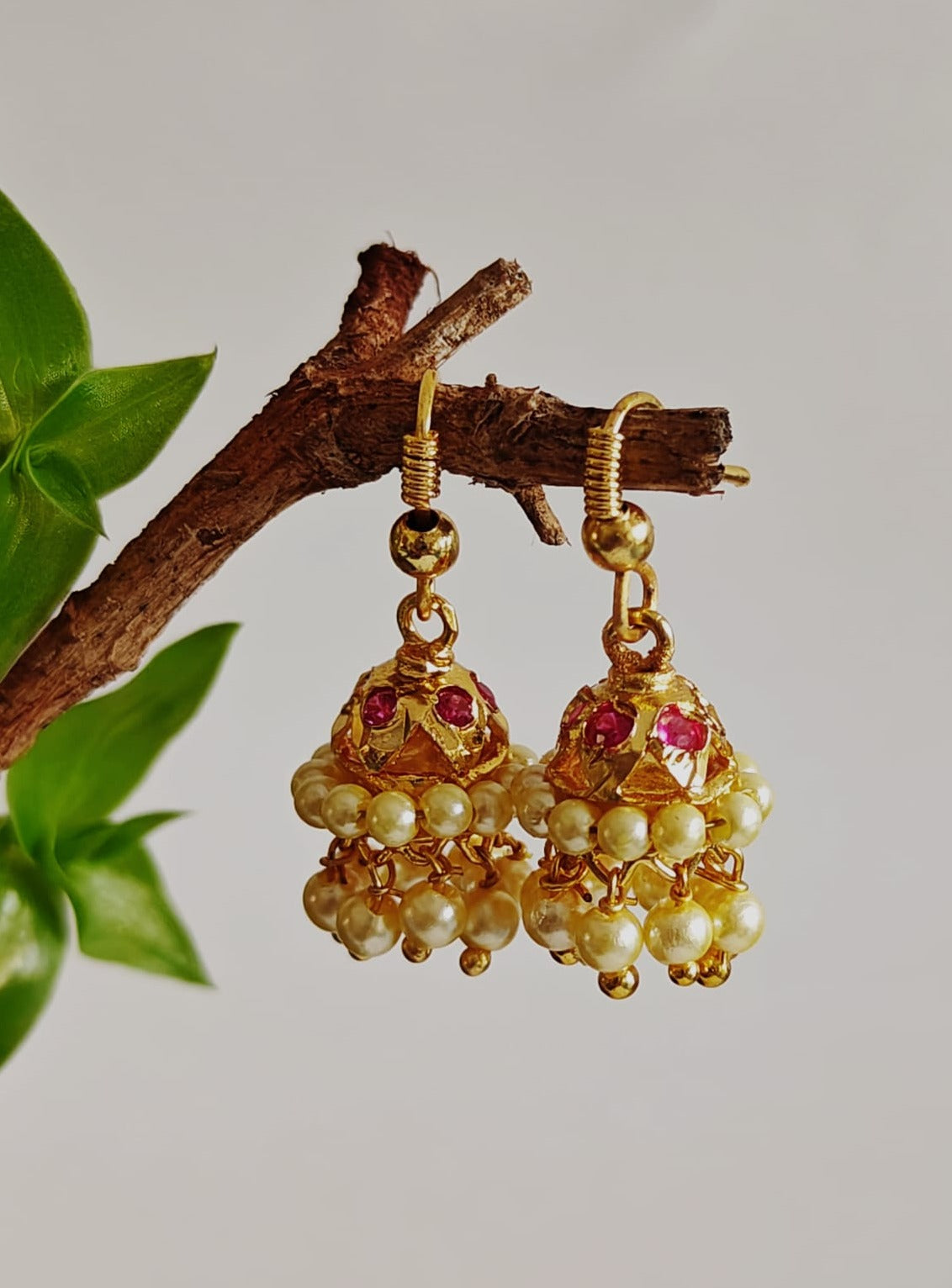 Pearls Jhumka - small size. Gold plated copper and silver alloy, make these jhumkas stay shiny as new for years. A must have piece of jewellery for a little girl
