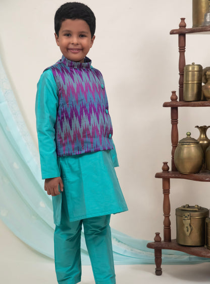 Red traditional ethnic brocade printed silk cotton kurta pyjama salwar suit pajama churidar set sherwani jacket for baby boy kids 