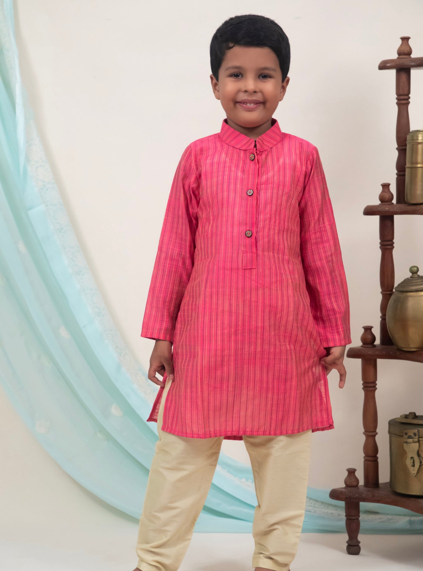 pink cotton silk traditional ethnic brocade printed silk cotton kurta pyjama salwar suit pajama churidar set sherwani jacket for baby boy kids 