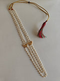 Statement small Chandrakor Kanthi for Batu.
Round shaped pearls chain neckpiece for boys with unique moon crescent findings give final touch to the Royal Look!