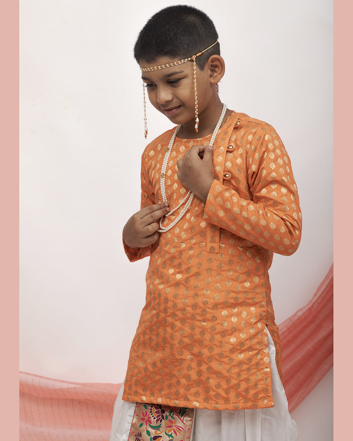 ivory silk Sovale uparane dhoti jari Shawl ethnic traditional dhoti-upavastra pooja dhoti jari gamcha with Paithani jari border for munj thread ceremony vratabandha upanayanam for kids