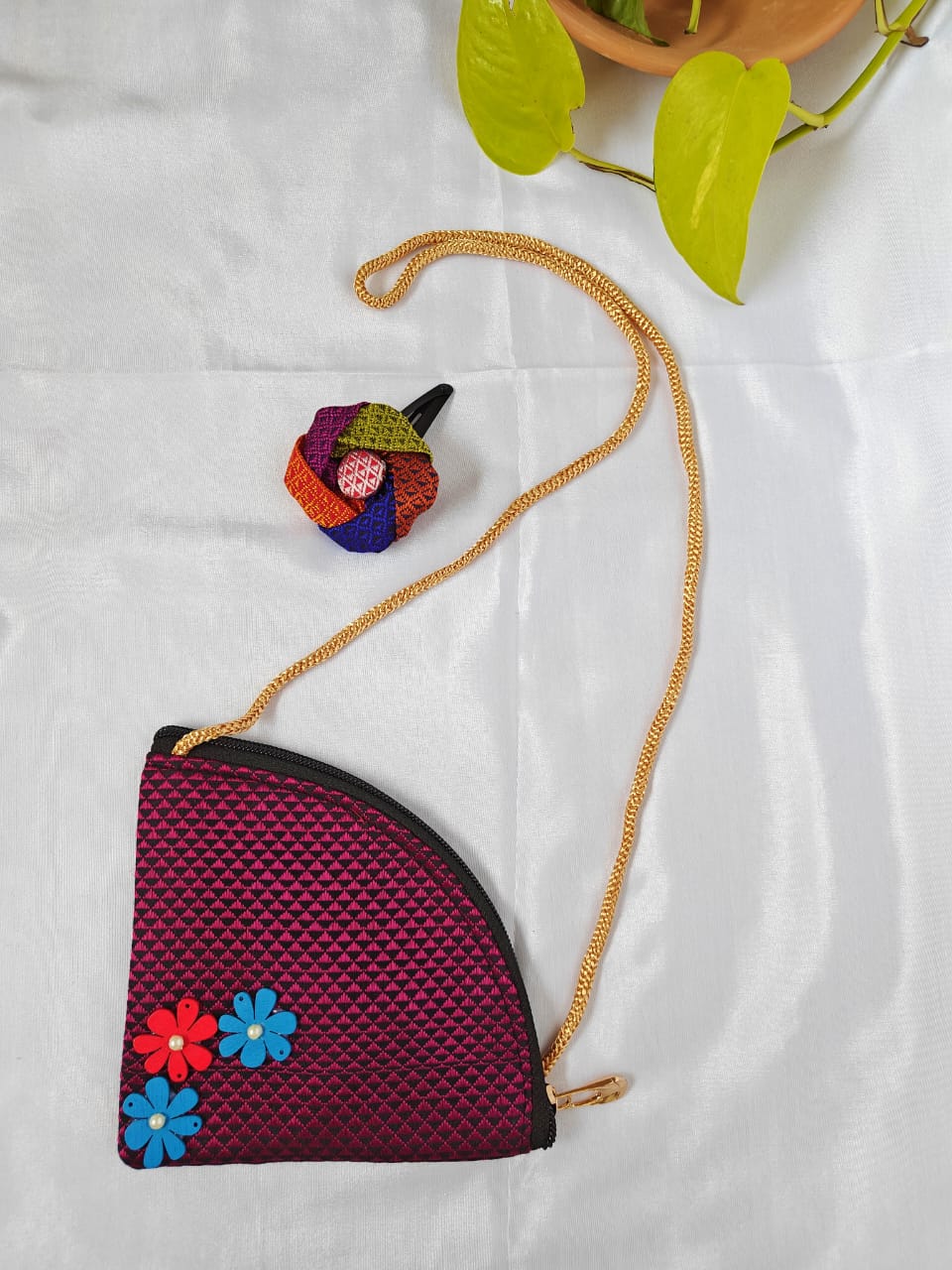 Accessories gifts fancy traditional ethnic hair accessories for kids trendy handmade hair clip fabric hair accessories hair band head band brocade handcrafted hair pin hair accessory tic-tac clips matching assorted mix n match pearl multicolour metal golden bow rubber band  party wear beaded glass beads trendy gold plated earrings pendant cute sling purse hand purse brocade hand embroidery 