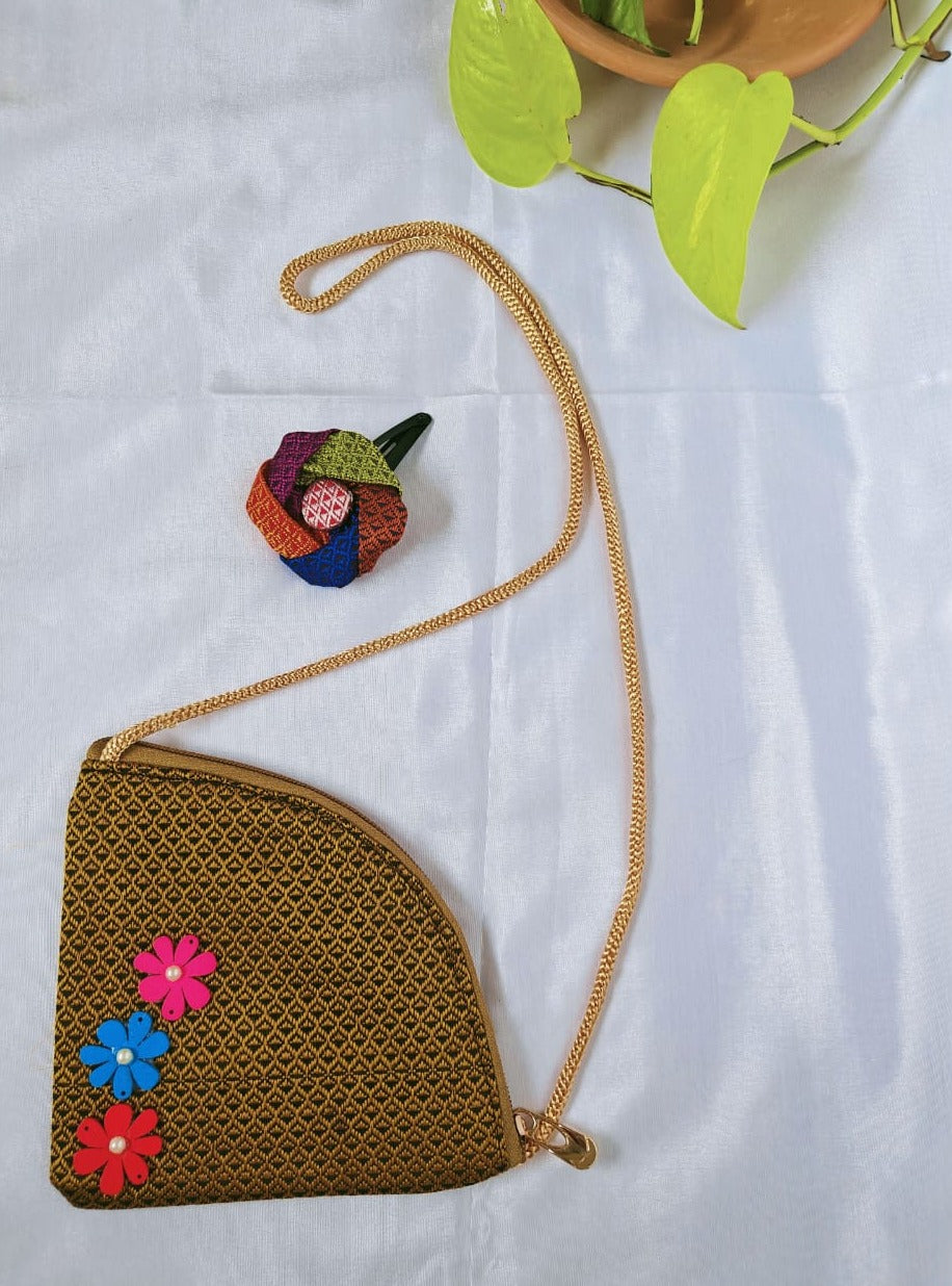 Accessories gifts fancy traditional ethnic hair accessories for kids trendy handmade hair clip fabric hair accessories hair band head band brocade handcrafted hair pin hair accessory tic-tac clips matching assorted mix n match pearl multicolour metal golden bow rubber band  party wear beaded glass beads trendy gold plated earrings pendant cute sling purse hand purse brocade hand embroidery 