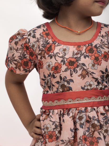 Silk brocade khunn organza floral printed frock dress one piece party paithani ethnic traditional tradition gown for baby girl