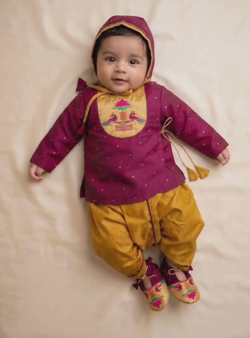 Rajas Baby Boy 4 Piece Plum Paithani Set