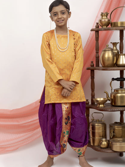 Purple silk Sovale uparane dhoti jari Shawl ethnic traditional dhoti-upavastra pooja dhoti jari gamcha with Paithani jari border for munj thread ceremony vratabandha upanayanam for kids