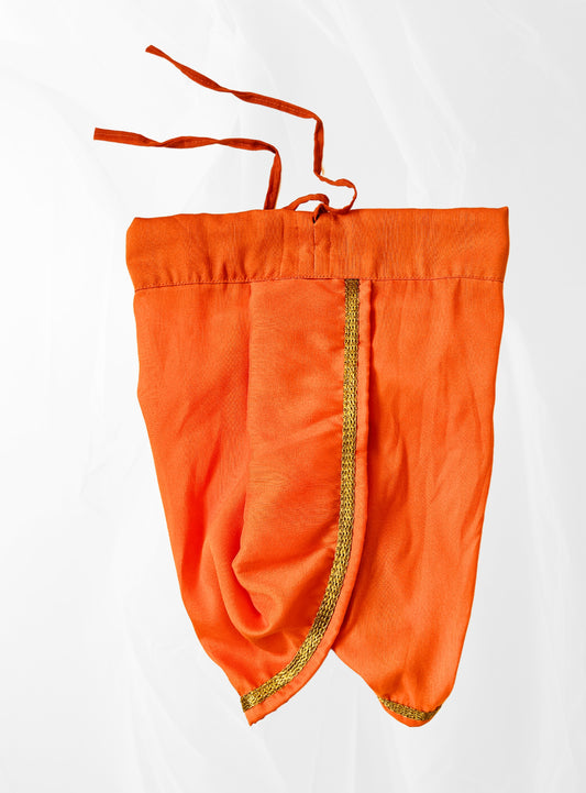 Orange Dupion Silk Dhoti with Golden Border