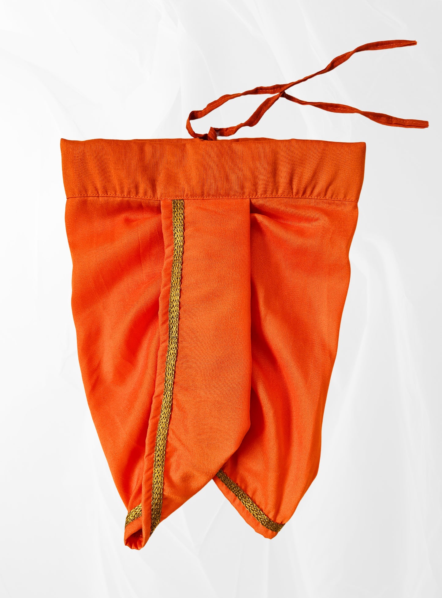 Orange Dupion Silk Dhoti with Golden Border