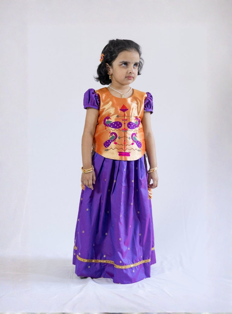 Premium Purple Banaras Ghagra With Gold Paithani Choli