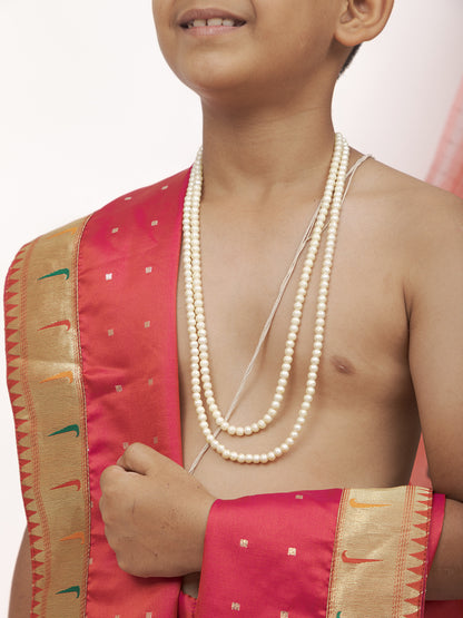 red silk Sovale uparane/dhoti-jari Shawl/ethnic traditional dhoti-upavastra pooja dhoti jari gamcha with Paithani jari border for munj thread ceremony vratabandha upnayanam for kids