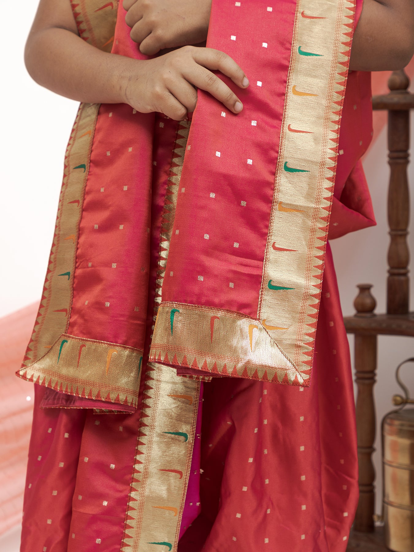 red silk Sovale uparane/dhoti-jari Shawl/ethnic traditional dhoti-upavastra pooja dhoti jari gamcha with Paithani jari border for munj thread ceremony vratabandha upnayanam for kids