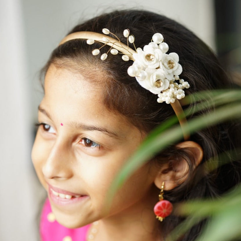 Accessories gifts fancy traditional ethnic hair accessories for kids trendy handmade hair clip fabric hair accessories hair band head band brocade handcrafted hair pin hair accessory tic-tac clips matching assorted mix n match pearl multicolour metal golden bow rubber band      