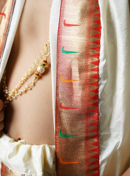 ivory silk Sovale uparane dhoti jari Shawl ethnic traditional dhoti-upavastra pooja dhoti jari gamcha with Paithani jari border for munj thread ceremony vratabandha upanayanam for kids