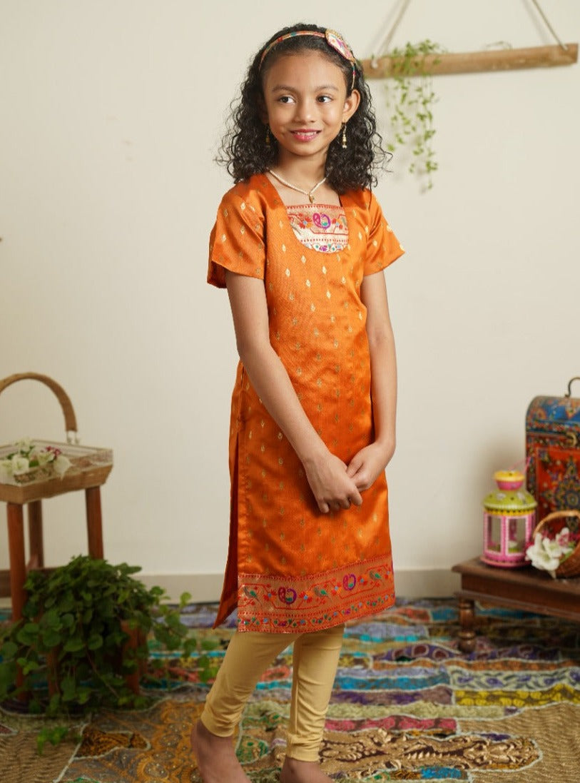 $39 - $52 - Orange Brocade Patch Border Salwar Kameez and Orange Brocade  Patch Border Salwar Suit Online Shopping