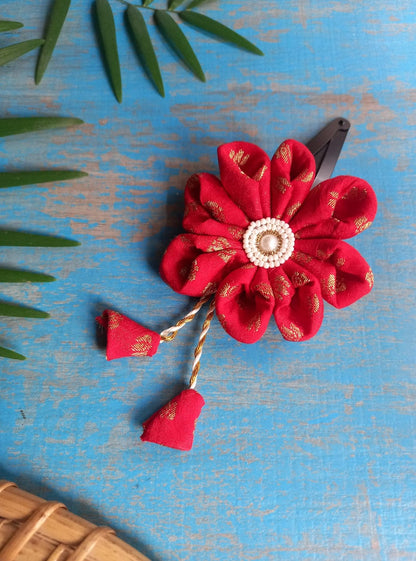 Accessories gifts fancy traditional ethnic hair accessories for kids trendy handmade hair clip fabric hair accessories hair band head band brocade handcrafted hair pin hair accessory tic-tac clips matching assorted mix n match pearl multicolour metal golden bow rubber band      