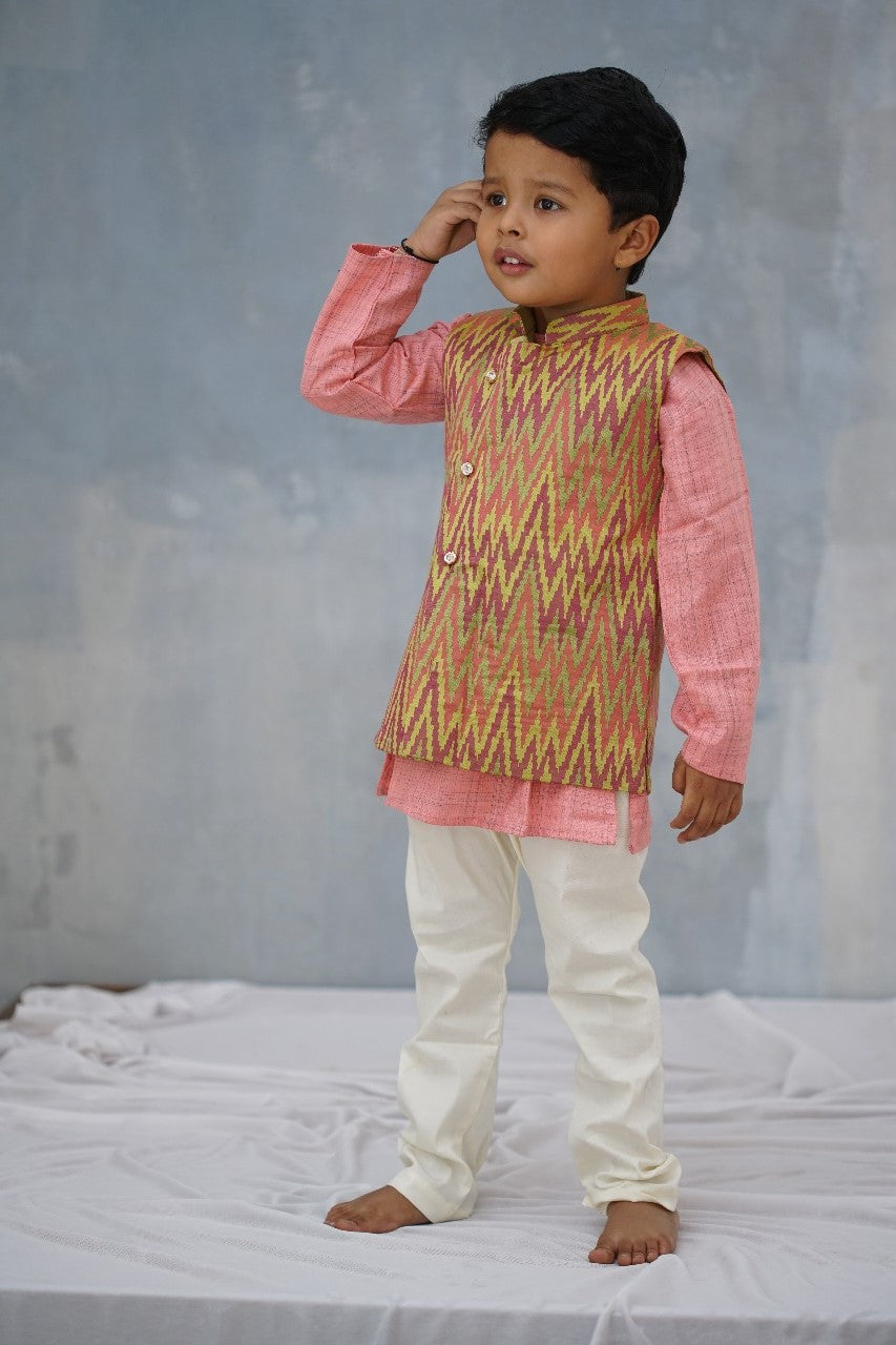Multicolored Ikkat Silk Stand collar Jacket Soyara Ethnics Studio