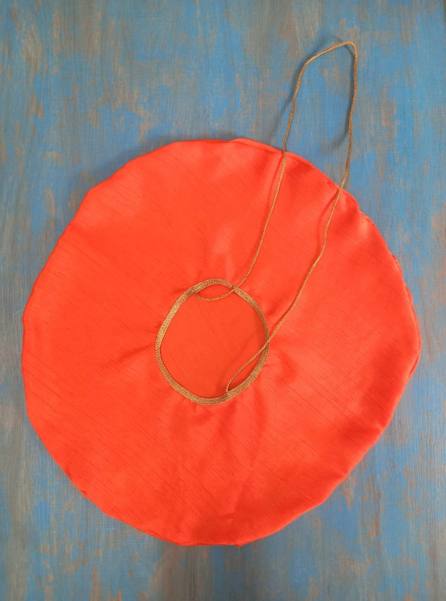 Orange Cotton Satin Jholi/Zoli for Batu embellished with Golden Lace