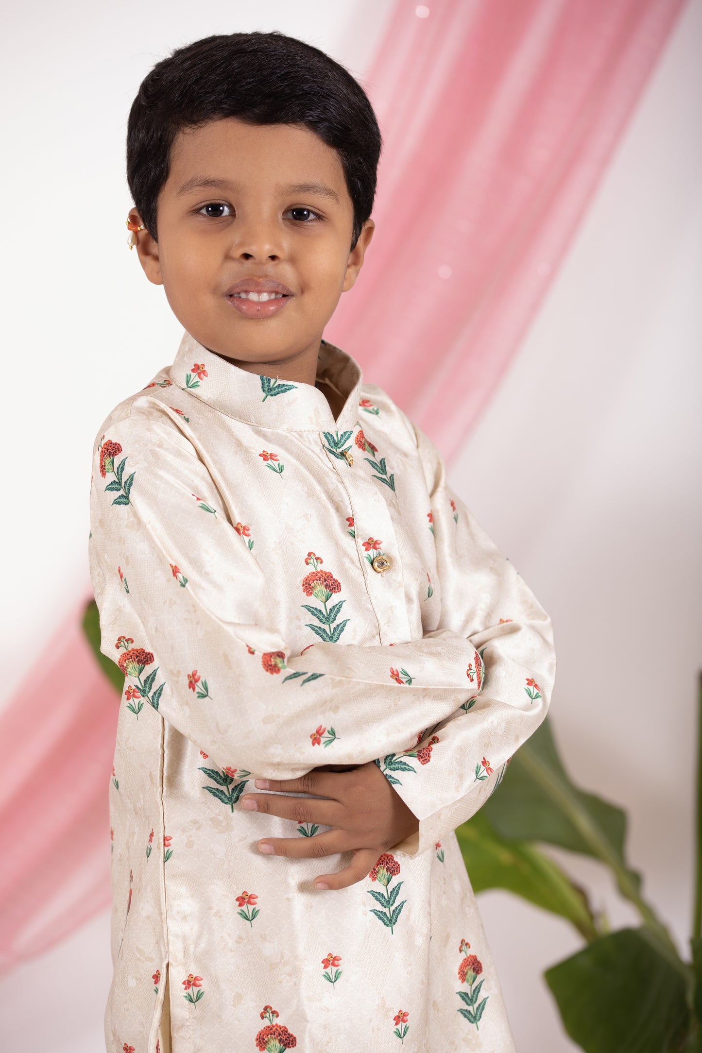 beige traditional ethnic brocade printed silk cotton kurta pyjama salwar suit pajama churidar set sherwani jacket for baby boy kids 