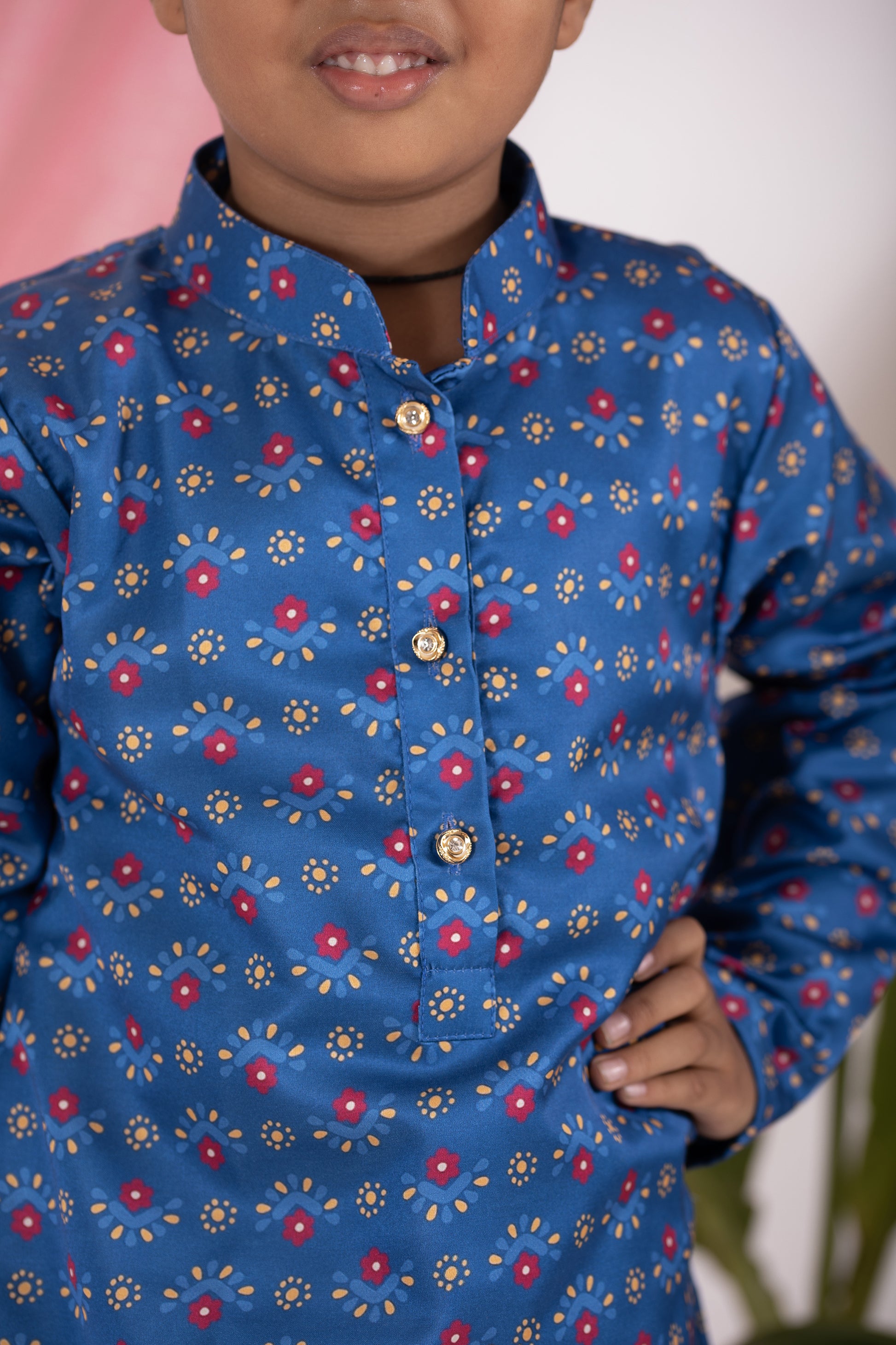 blue traditional ethnic brocade printed silk cotton kurta pyjama salwar suit pajama churidar set sherwani jacket for baby boy kids 