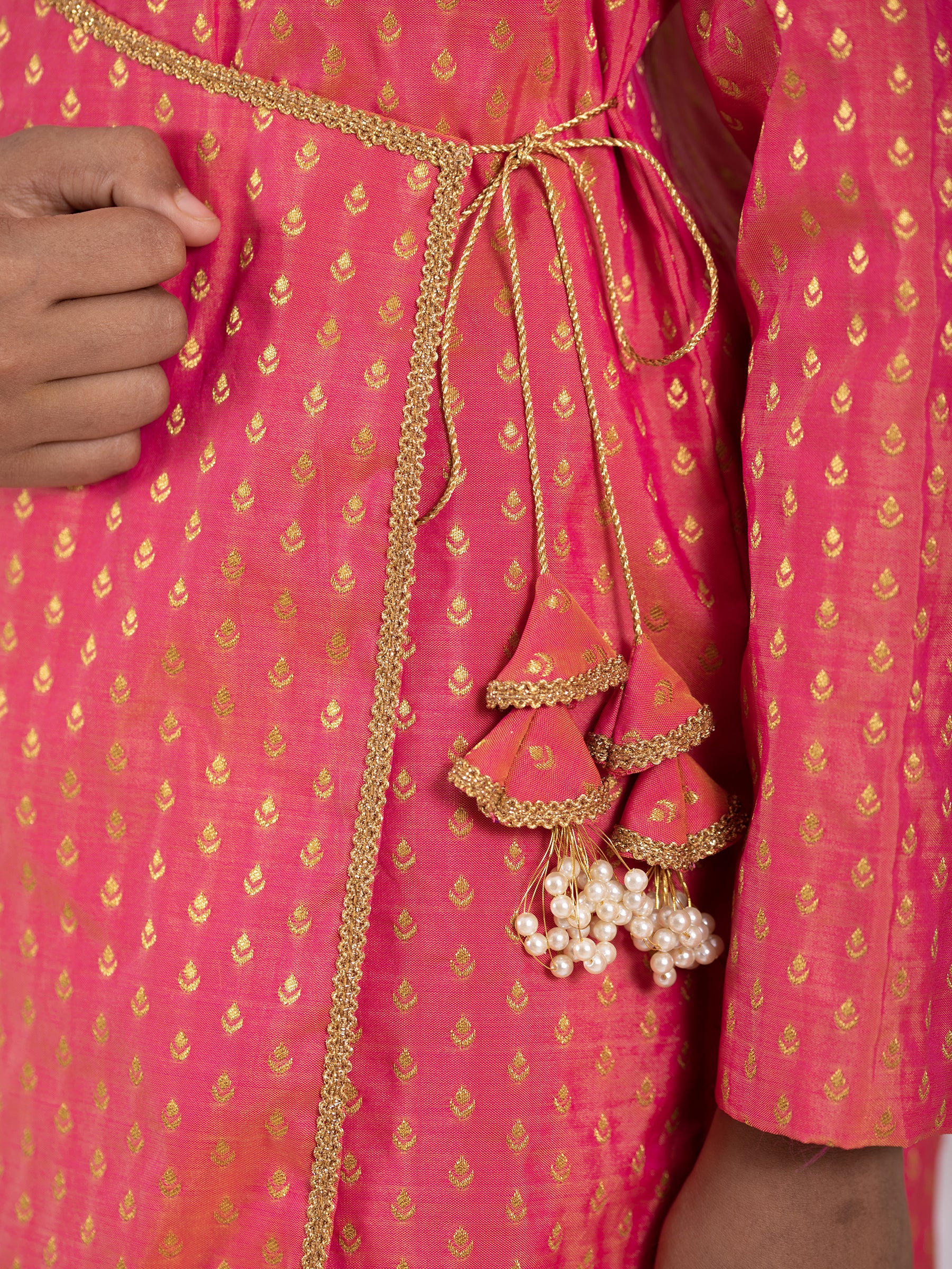 Carrot Pink  traditional ethnic brocade printed silk cotton kurta pyjama salwar suit pajama churidar set sherwani jacket for baby boy kids 