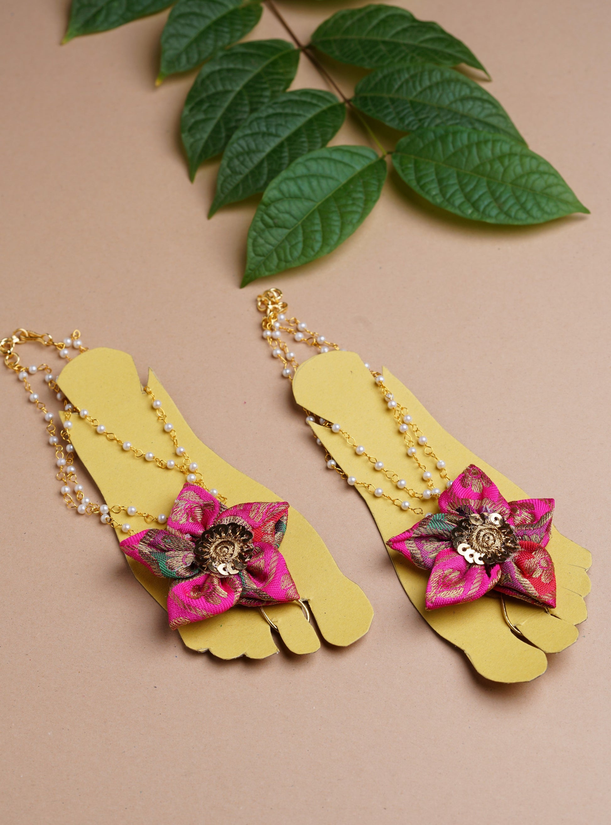Handcrafted Paithani Flower Barefoot Sandals for Girls.Adorn your princess with head to toe premium quality handcrafted accessories made from allergy free, best quality materials.