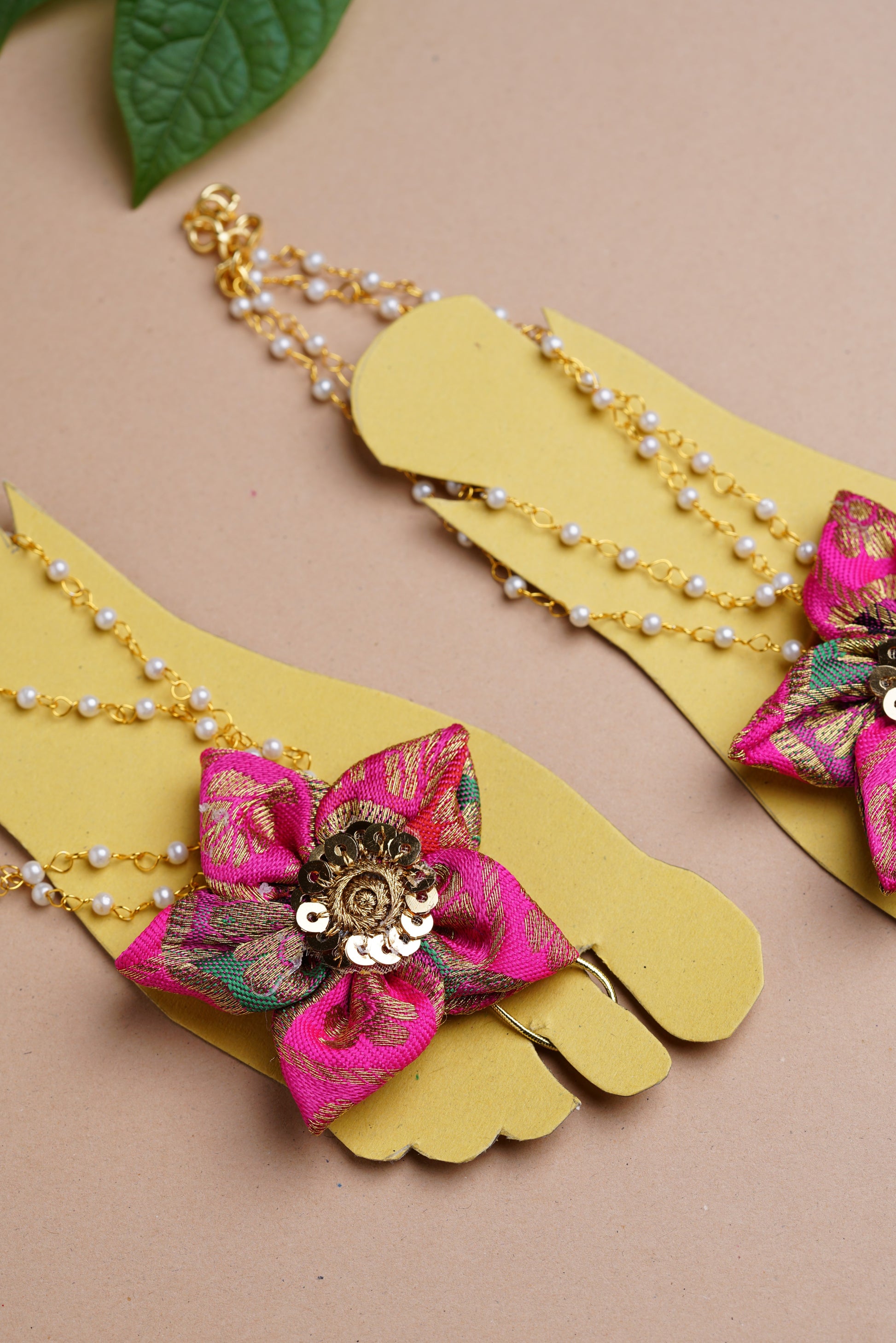 Handcrafted Paithani Flower Barefoot Sandals for Girls.Adorn your princess with head to toe premium quality handcrafted accessories made from allergy free, best quality materials.