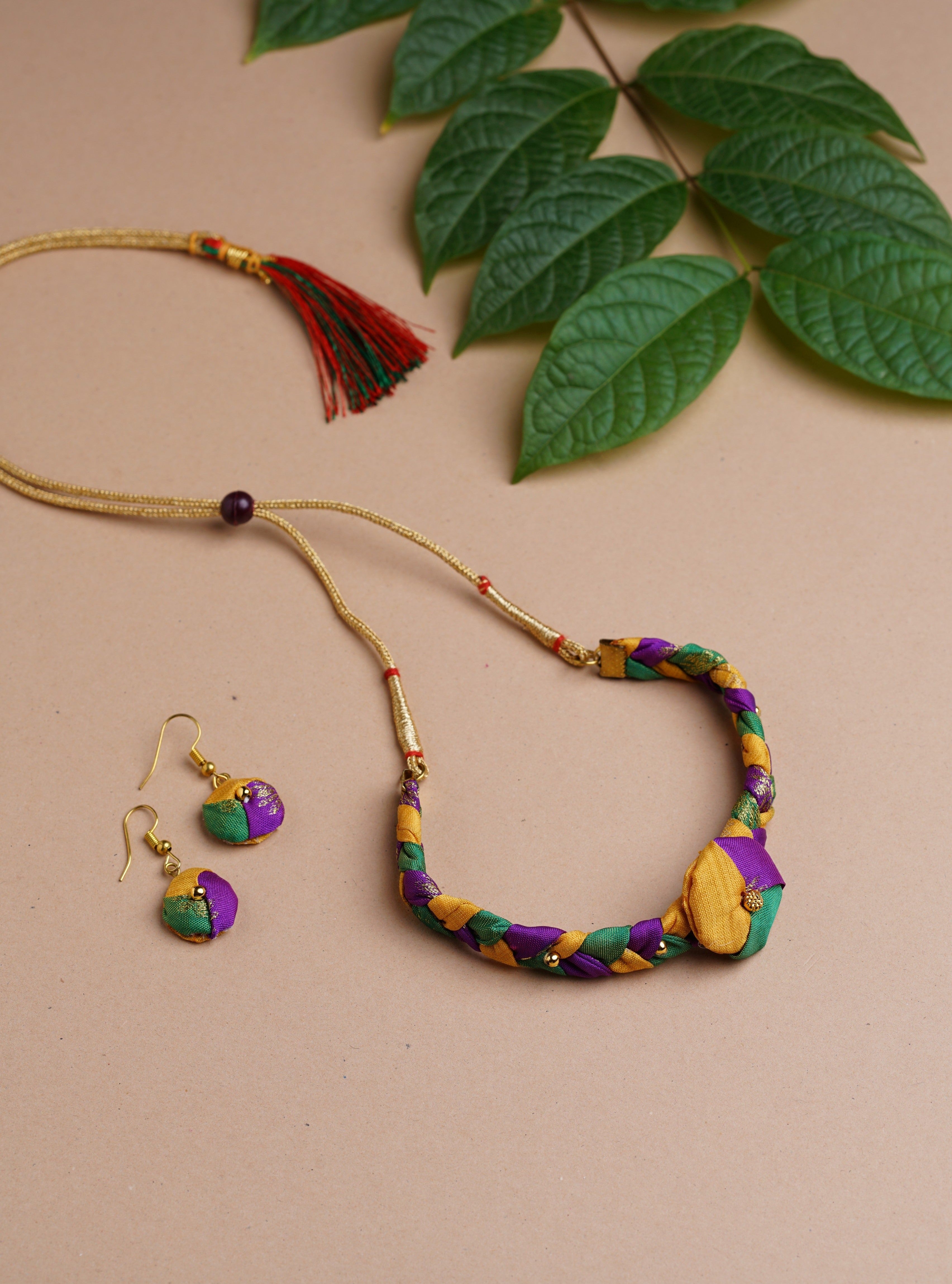 Accessories gifts fancy traditional ethnic for kids trendy handmade fabric accessories brocade handcrafted matching assorted mix n match pearl multicolour metal golden party wear beaded glass beads trendy gold plated earrings pendent    
