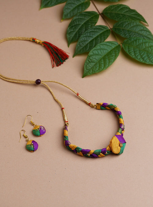 Accessories gifts fancy traditional ethnic for kids trendy handmade fabric accessories brocade handcrafted matching assorted mix n match pearl multicolour metal golden party wear beaded glass beads trendy gold plated earrings pendent    