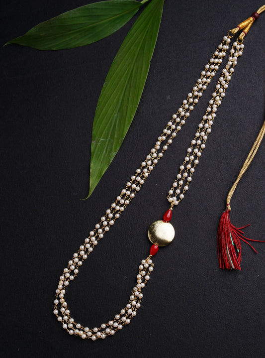 Pearl Triple Layer Kanthi with Big round brushed bead for Batu.Mundavalya,kanthi,bhikbali,topi,pagdi are boys accessories exclusively designed using Pearls,glass beads,jadau & gold plated findings for Batu,for Upanayan/Vratabandha/munj /thread ceremony.