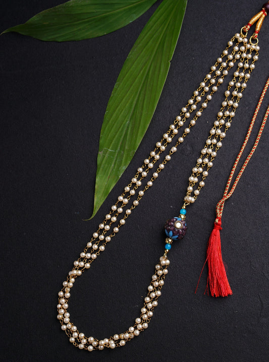 Teal Blue  Round Pachi bead with Pearl Triple Layer Kanthi for Batu.Mundavalya,kanthi,bhikbali,topi,pagdi are boys accessories exclusively designed using Pearls,glass beads,jadau & gold plated findings for Batu,for Upanayan/Vratabandha/munj /thread ceremony.