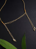 Mundavalya is a forehead ornament worn by Batu for Vratabandh/Munj/Upnayan/ Thread Ceremony.It is designed in pearls Golden Findings.Mundavalya,kanthi,bhikbali,topi,pagdi are boys accessories exclusively designed using Pearls,glass beads,jadau & gold plated findings for Batu,for Upanayan/Vratabandha/munj /thread ceremony.