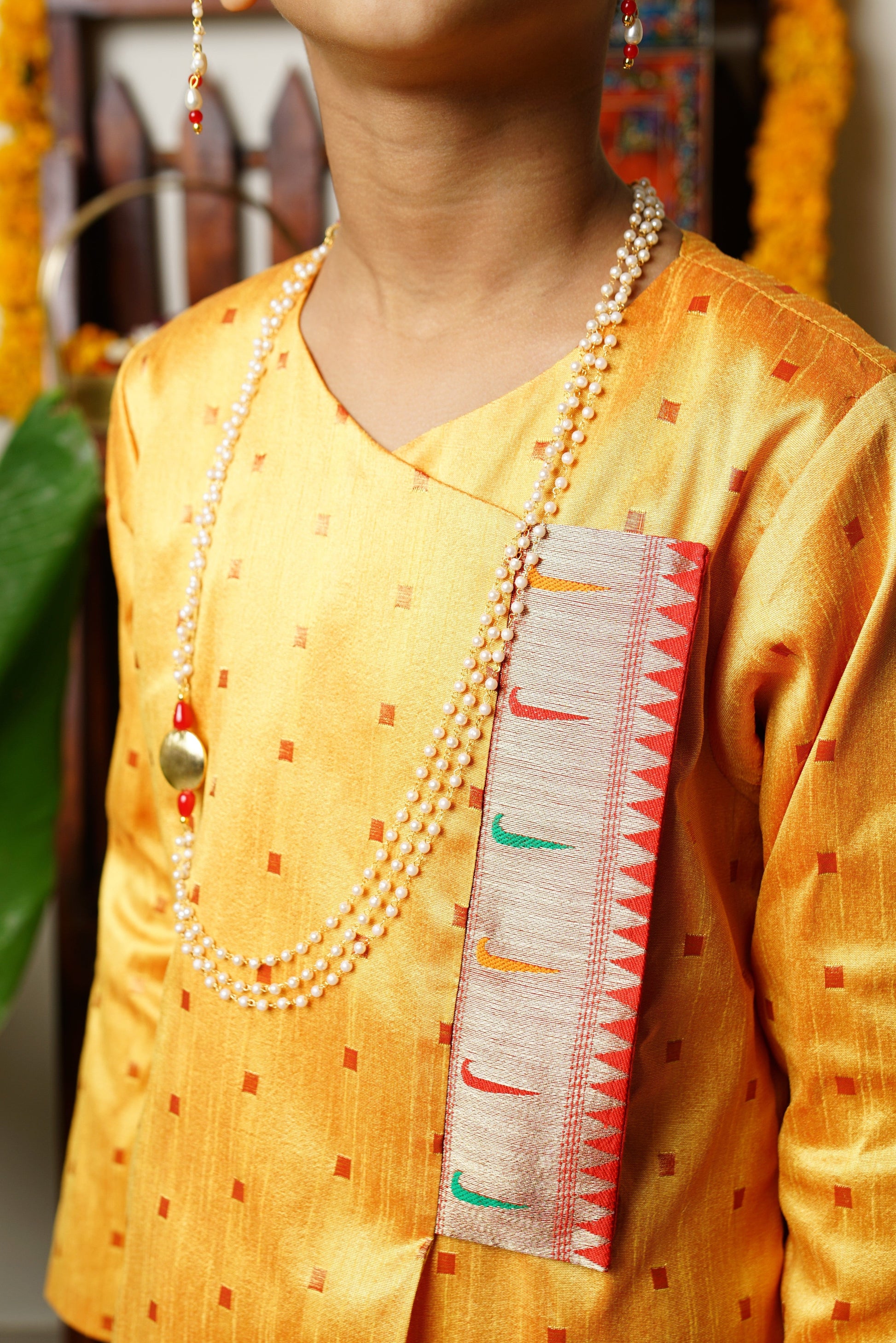 Yellow silk traditional ethnic brocade printed silk cotton kurta pyjama salwar suit pajama churidar set sherwani jacket for baby boy kids 