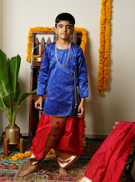 Royal Blue  silk traditional ethnic brocade printed silk cotton kurta pyjama salwar suit pajama churidar set sherwani jacket for baby boy kids 