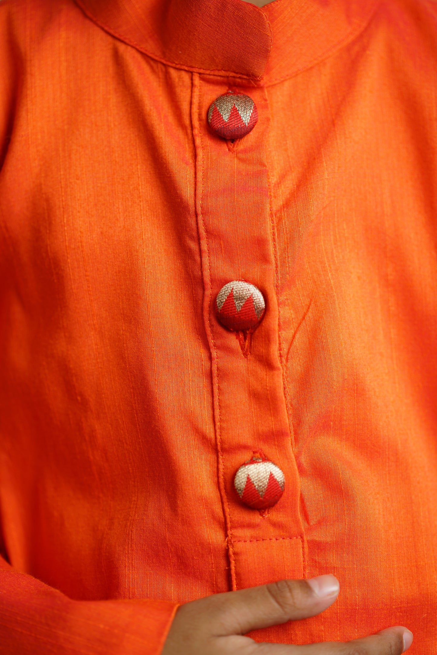 Orange traditional ethnic brocade printed silk cotton kurta pyjama salwar suit pajama churidar set sherwani jacket for baby boy kids 