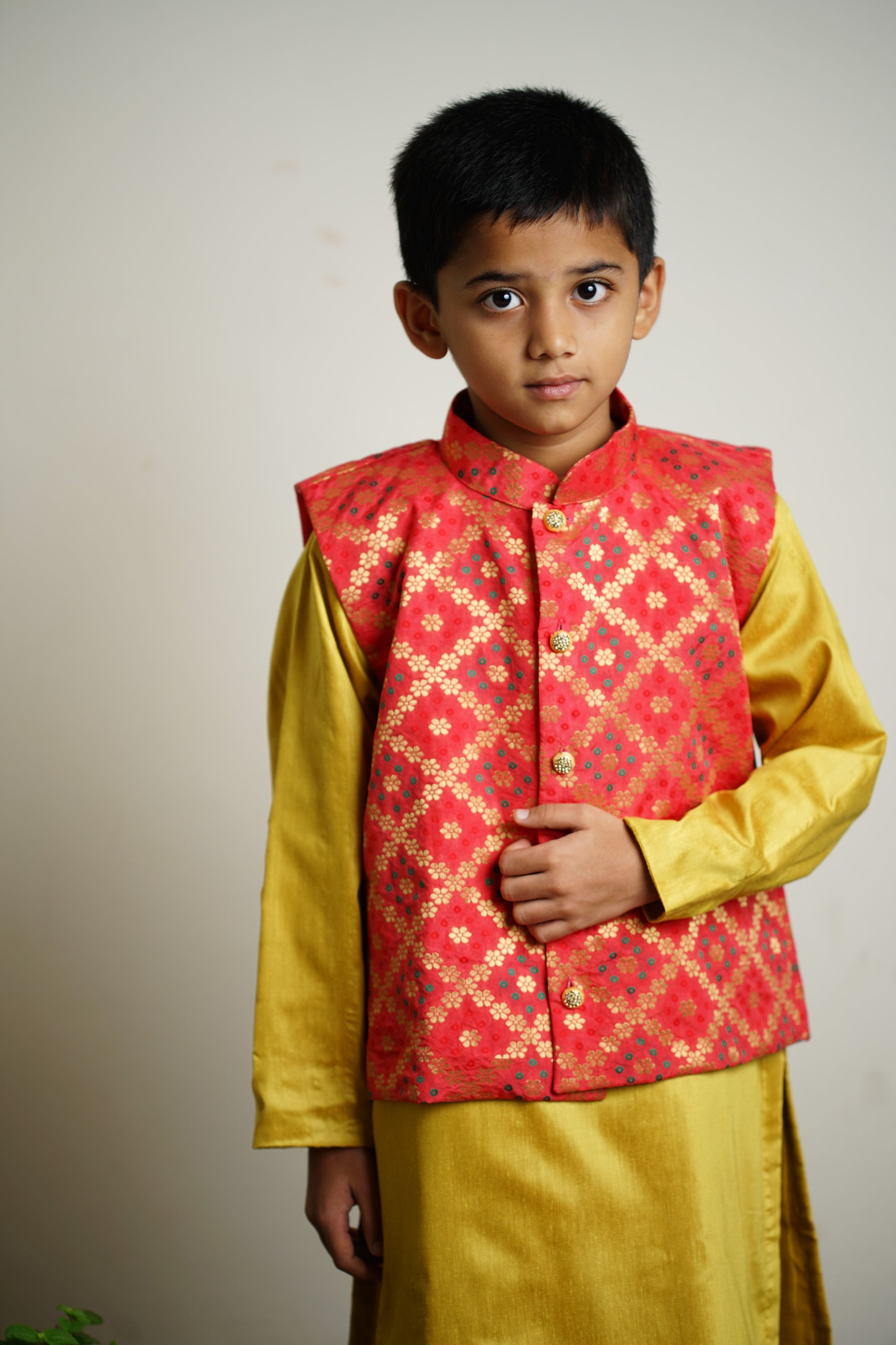 fresh olive traditional ethnic brocade printed silk cotton kurta pyjama salwar suit pajama churidar set sherwani jacket for baby boy kids 