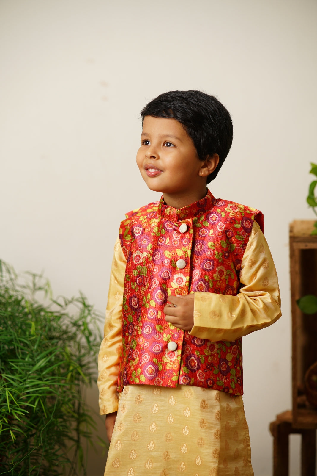orange floral traditional ethnic brocade printed silk cotton kurta pyjama salwar suit pajama churidar set sherwani jacket for baby boy kids 