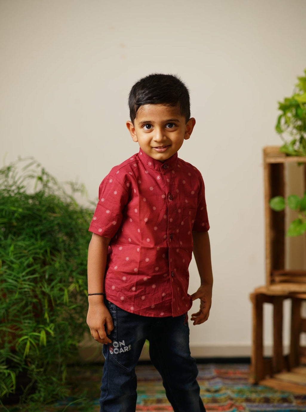 maroon traditional ethnic brocade printed silk cotton kurta pyjama salwar suit pajama churidar set sherwani jacket for baby boy kids  shirt floral essential
