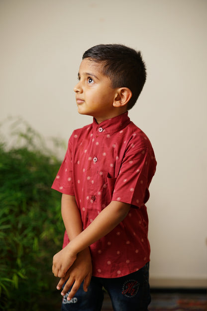 maroon traditional ethnic brocade printed silk cotton kurta pyjama salwar suit pajama churidar set sherwani jacket for baby boy kids  shirt floral essential