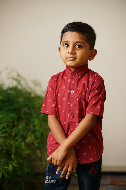 maroon traditional ethnic brocade printed silk cotton kurta pyjama salwar suit pajama churidar set sherwani jacket for baby boy kids  shirt floral essential