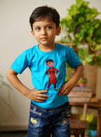 Chafa - Blue colored pure cotton round neck t-shirt with a cheerful print and Marathi poetic quote for Boy T-shirt specifications: 180 GSM 100% combed cotton bio wash traditional ethnic brocade printed silk cotton kurta pyjama salwar suit pajama churidar set sherwani jacket for baby boy kids  shirt floral essential