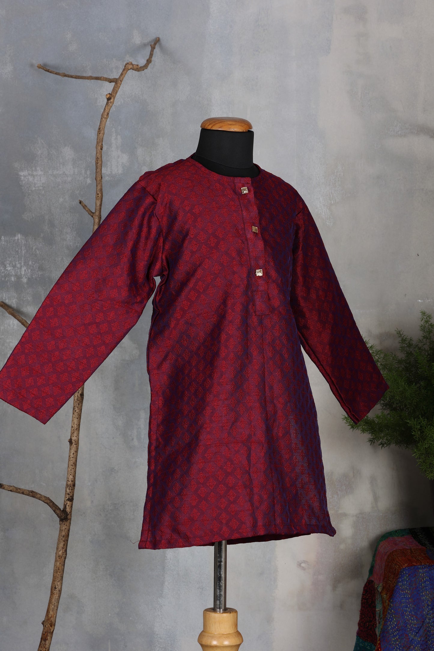  wine traditional ethnic brocade printed silk cotton kurta pyjama salwar suit pajama churidar set sherwani jacket for baby boy kids 