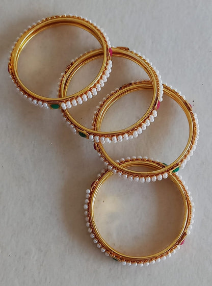Accessories gifts fancy traditional ethnic trendy handmade accessories handcrafted matching assorted mix n match pearl multicolour metal golden pair of bangles beaded for baby girls kids new born baby kada silver golden pearl bracelet crystal beads set of 2  