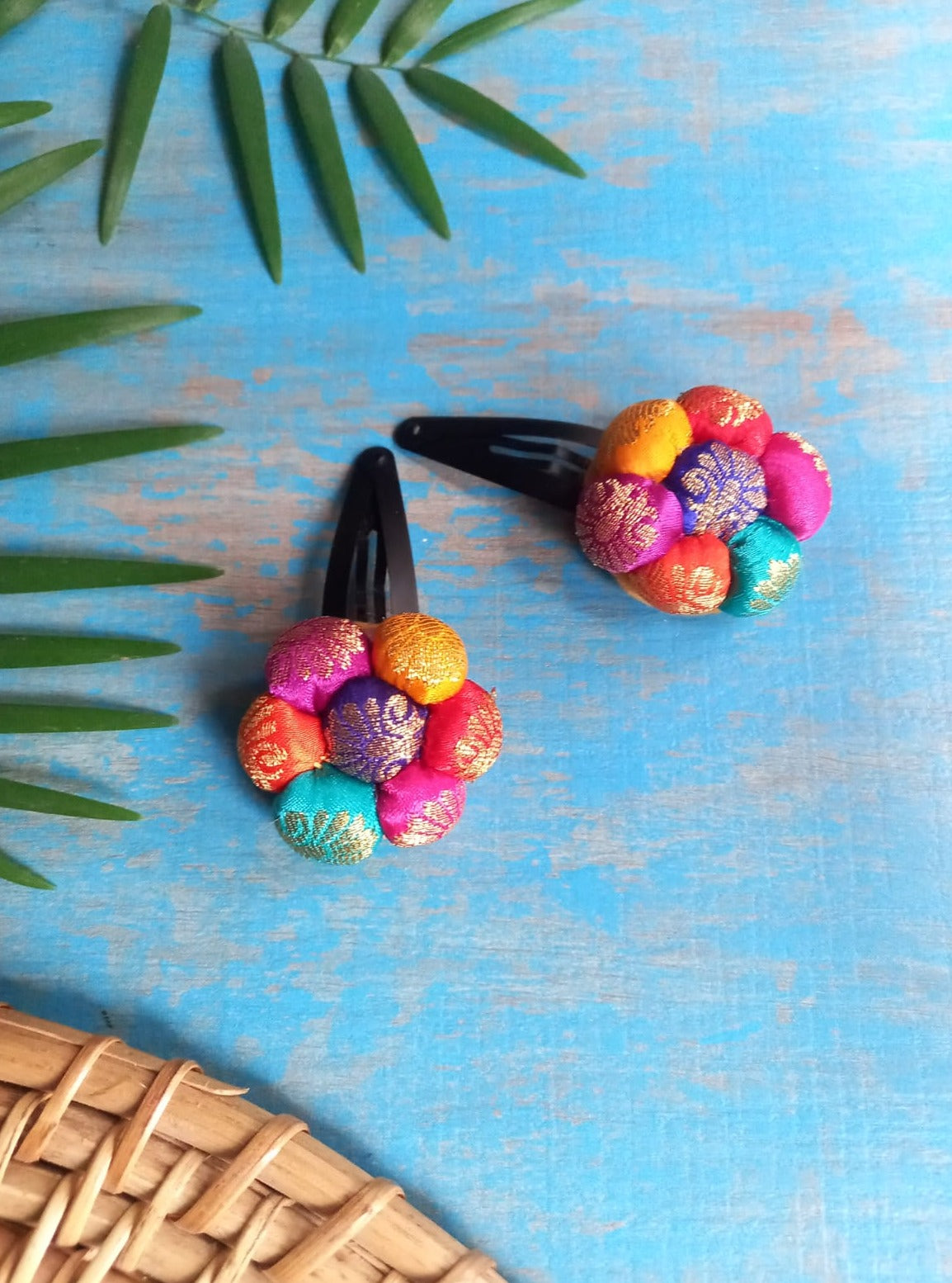 Accessories gifts fancy traditional ethnic hair accessories for kids trendy handmade hair clip fabric hair accessories hair band head band brocade handcrafted hair pin hair accessory tic-tac clips matching assorted mix n match pearl multicolour metal golden bow rubber band      