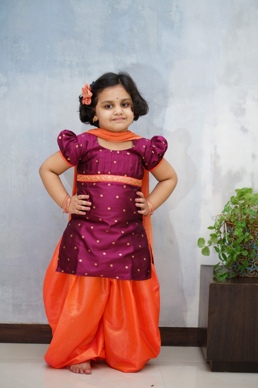 Silk brocade cotton silk cotton chanderi printed Traditional ethnic Indian kurta kurta salwar suit dupatta Punjabi dress Patiala set for baby girls kids