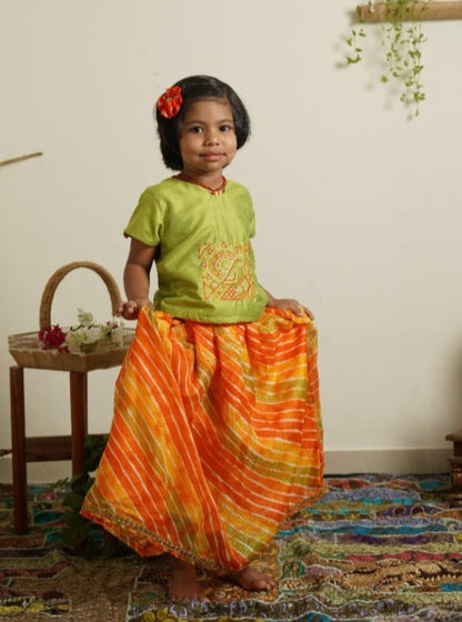 Silk brocade khunn organza parkar polka dress for baby girl dupatta lehenga ghagara choli traditional ethnic printed floral paithani  
