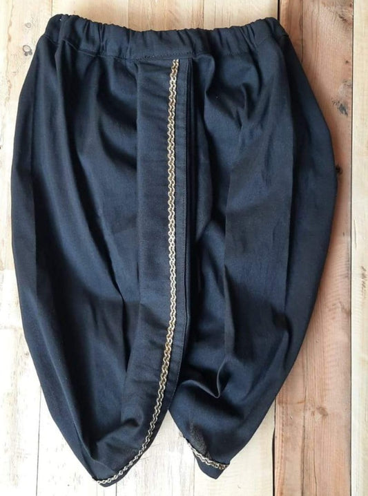 Black Dhoti with Golden Border in Cotton Silk with Elasticated Waist Soyara Ethnics Studio